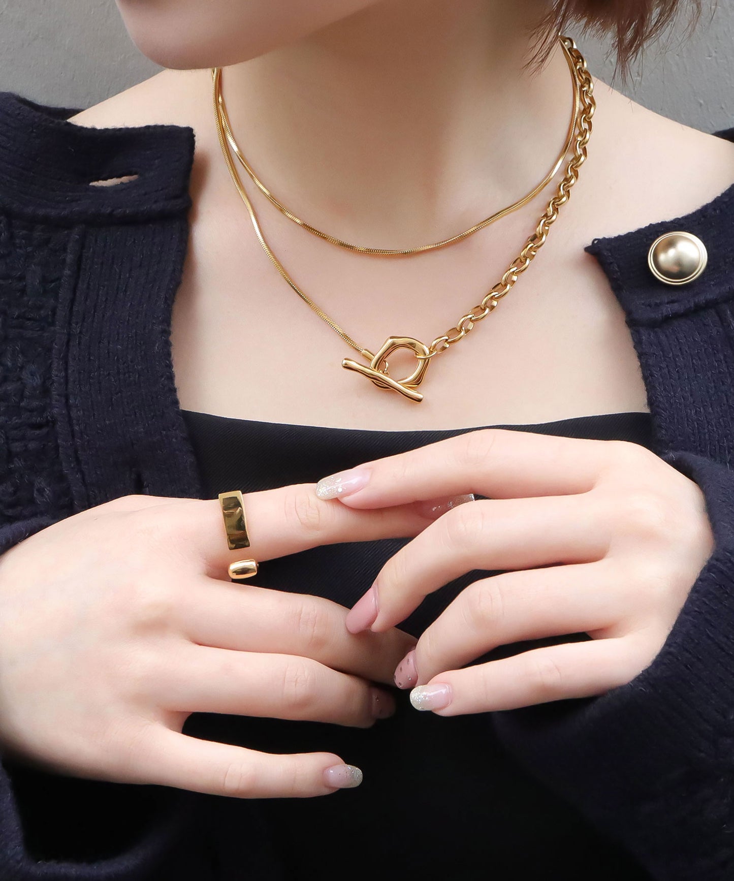 blackdia ocean Dシェイプオープンリング