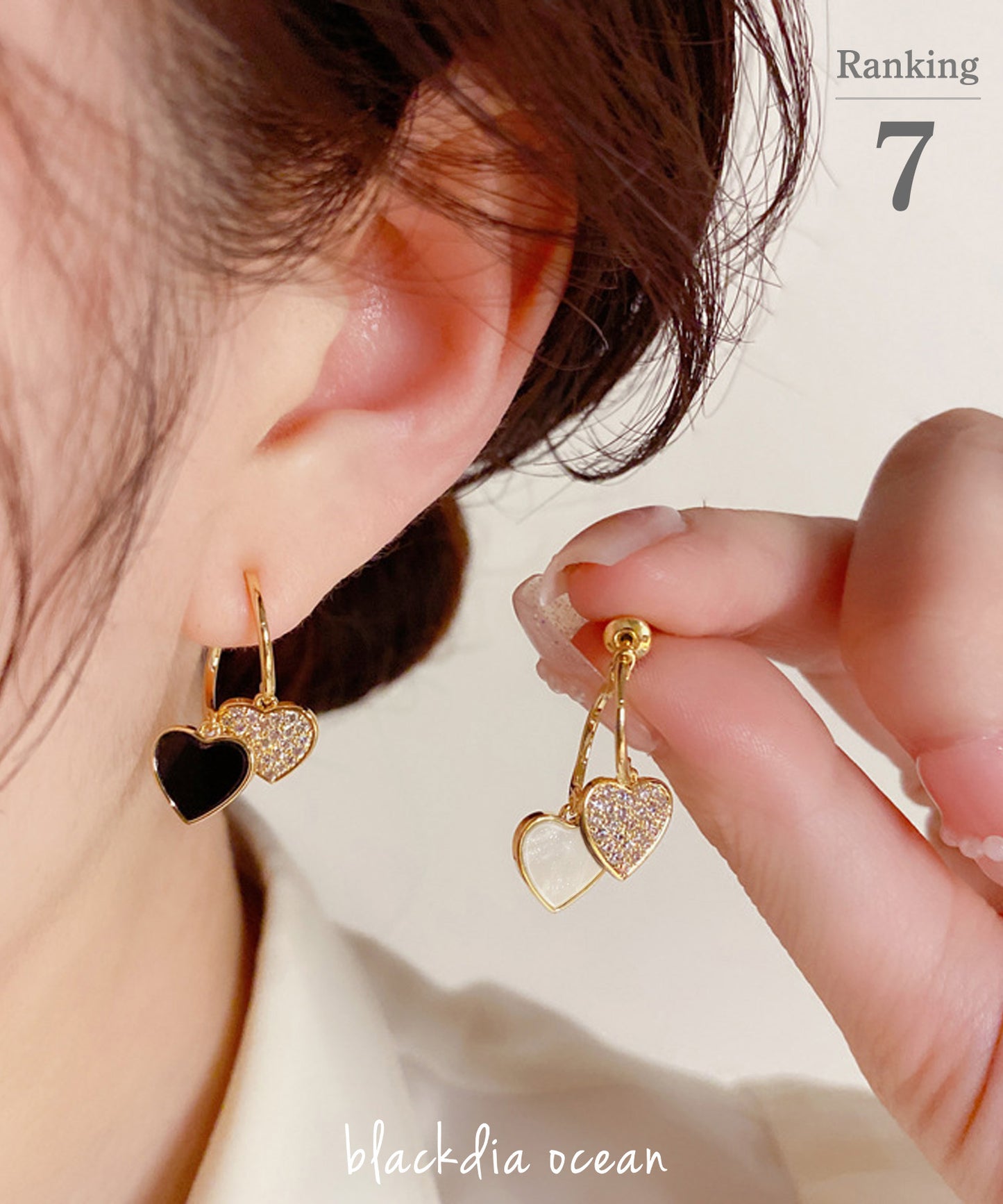 blackdia ocean ダブルハート ジルコニアピアス