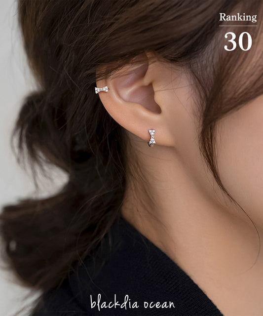 【今週末限定価格】blackdia ocean ミニリボン フープピアス