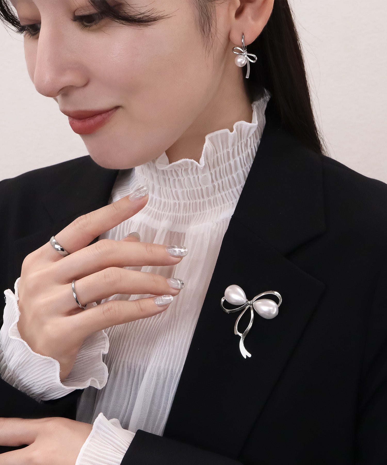 blackdia ocean ニュアンスリボン パールピアス