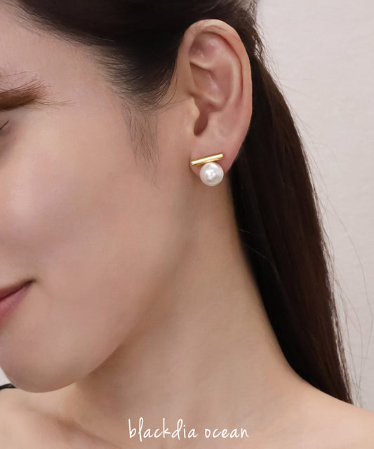 【今週末限定価格】blackdia ocean メタルバー パールピアス/イヤリング (4color)