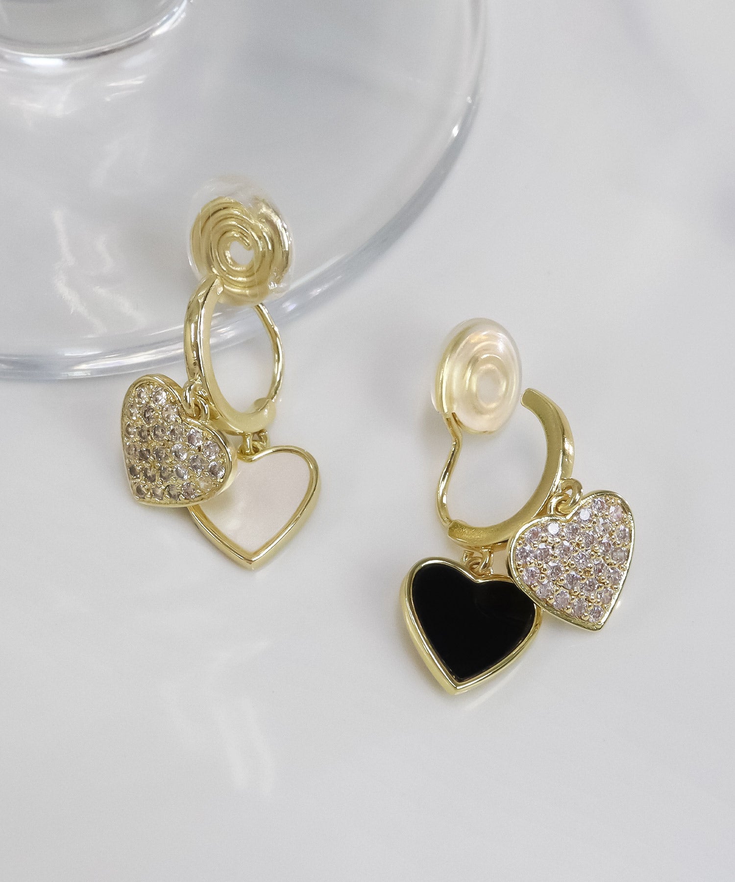 blackdia ocean ダブルハート ジルコニアピアス/イヤリング