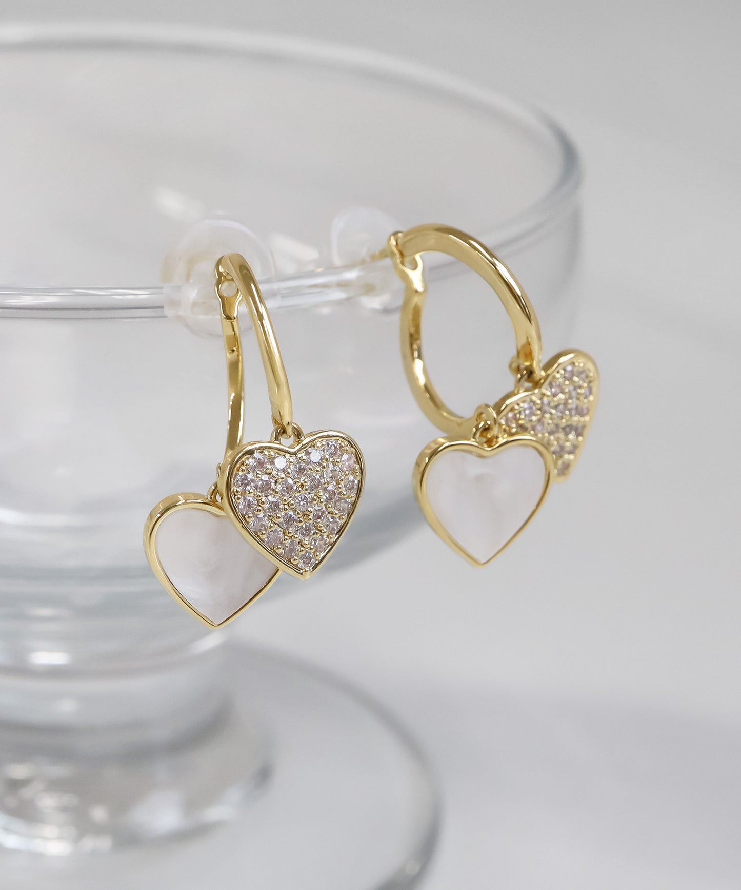 【今週末限定価格】blackdia ocean ダブルハート ジルコニアピアス