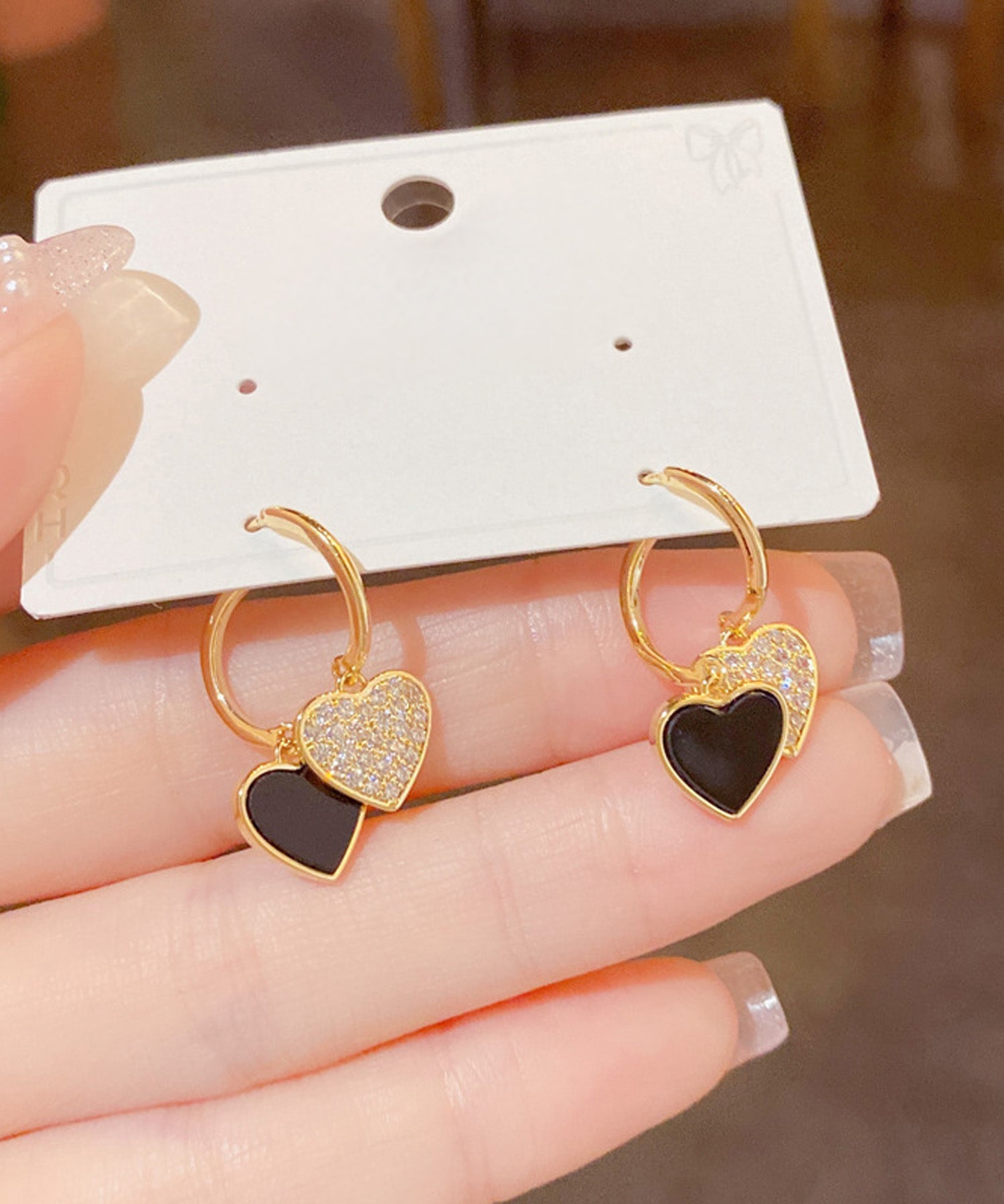 blackdia ocean ダブルハート ジルコニアピアス