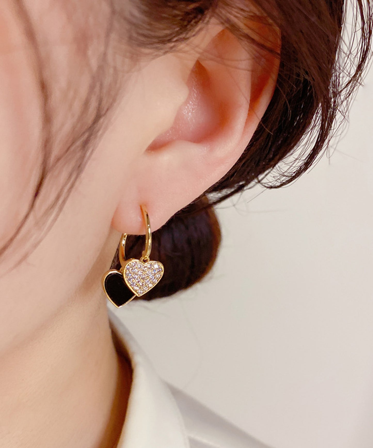 blackdia ocean ダブルハート ジルコニアピアス