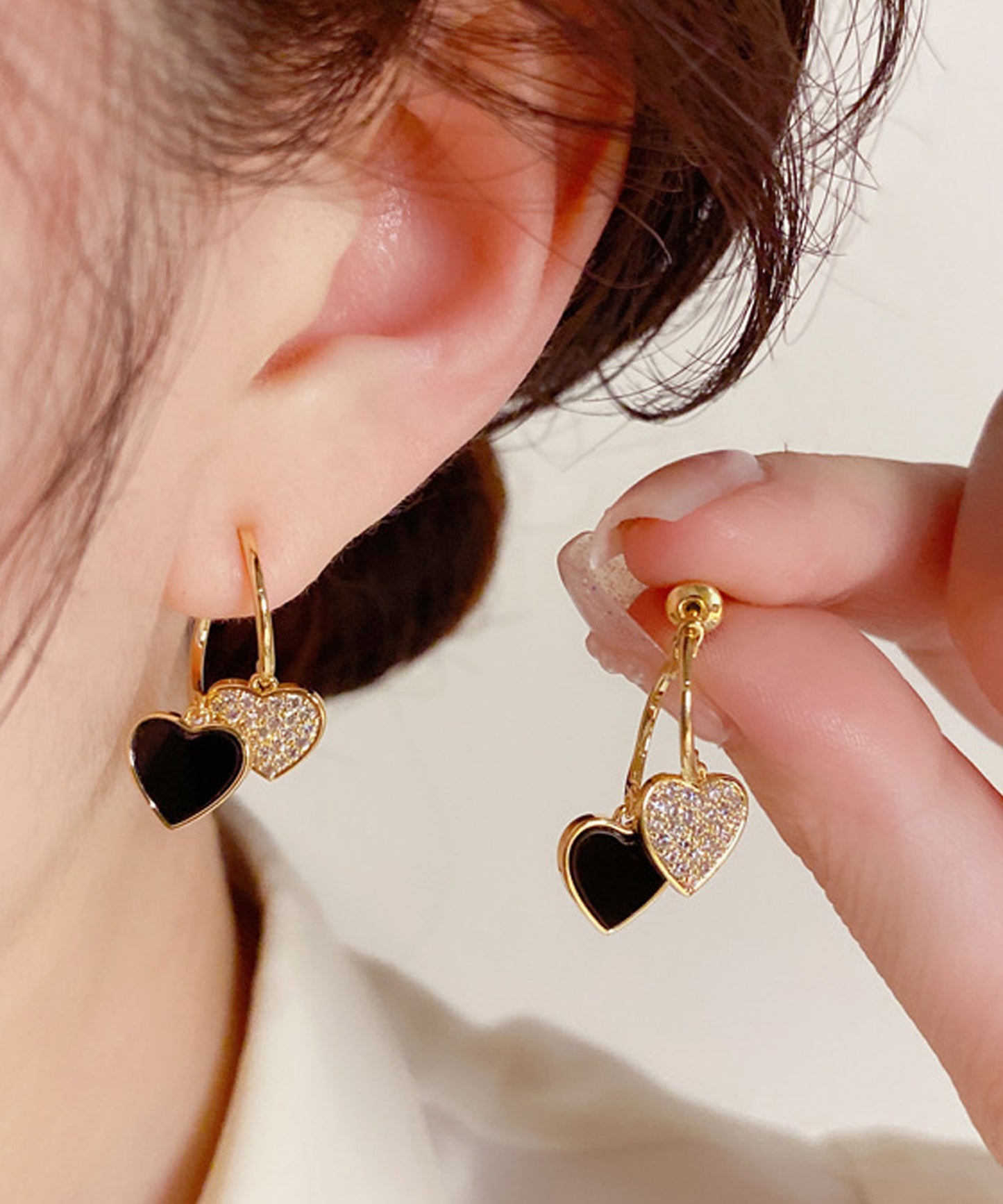 blackdia ocean ダブルハート ジルコニアピアス