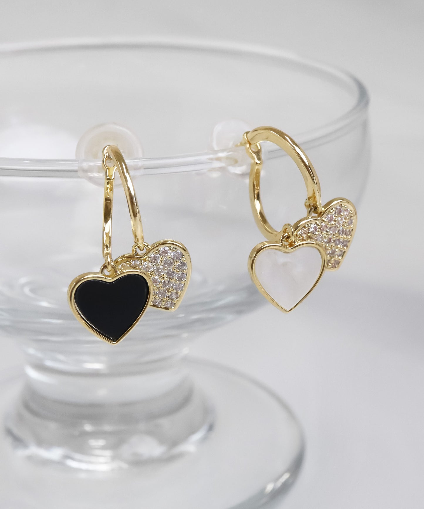 【今週末限定価格】blackdia ocean ダブルハート ジルコニアピアス