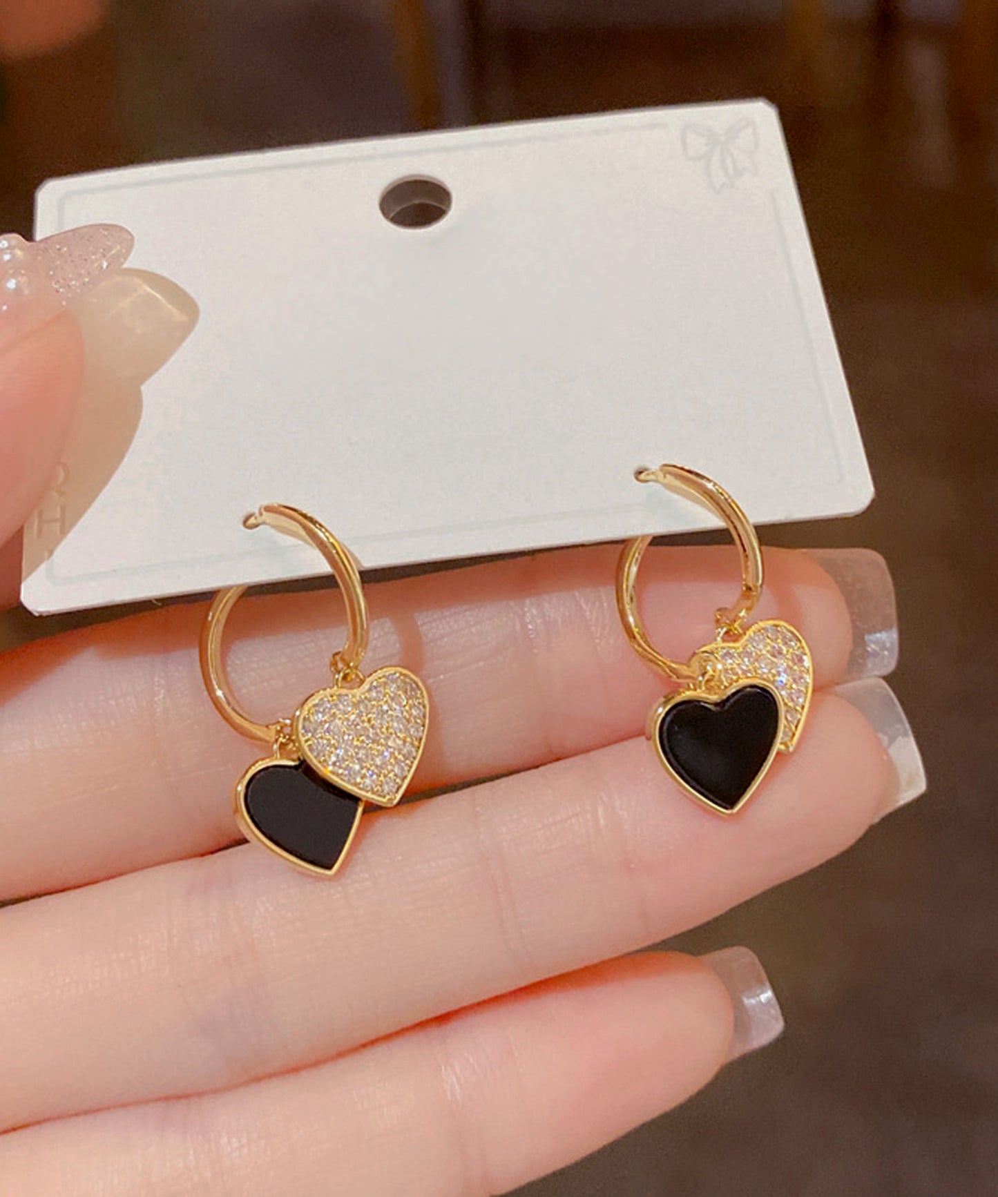 【今週末限定価格】blackdia ocean ダブルハート ジルコニアピアス