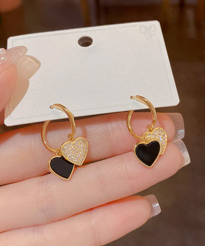 【今週末限定価格】blackdia ocean ダブルハート ジルコニアピアス