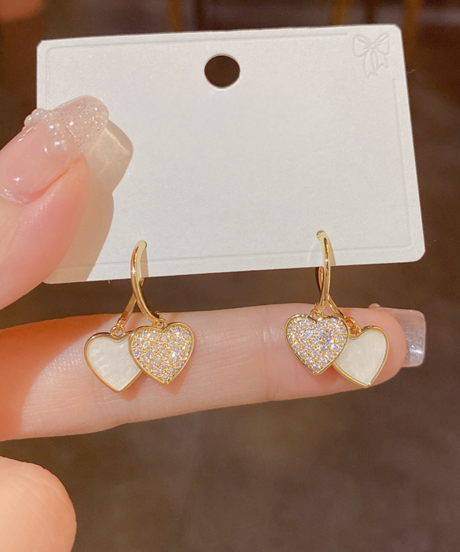 blackdia ocean ダブルハート ジルコニアピアス/イヤリング