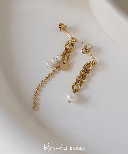 blackdia ocean アシンメトリーパールチェーンピアス