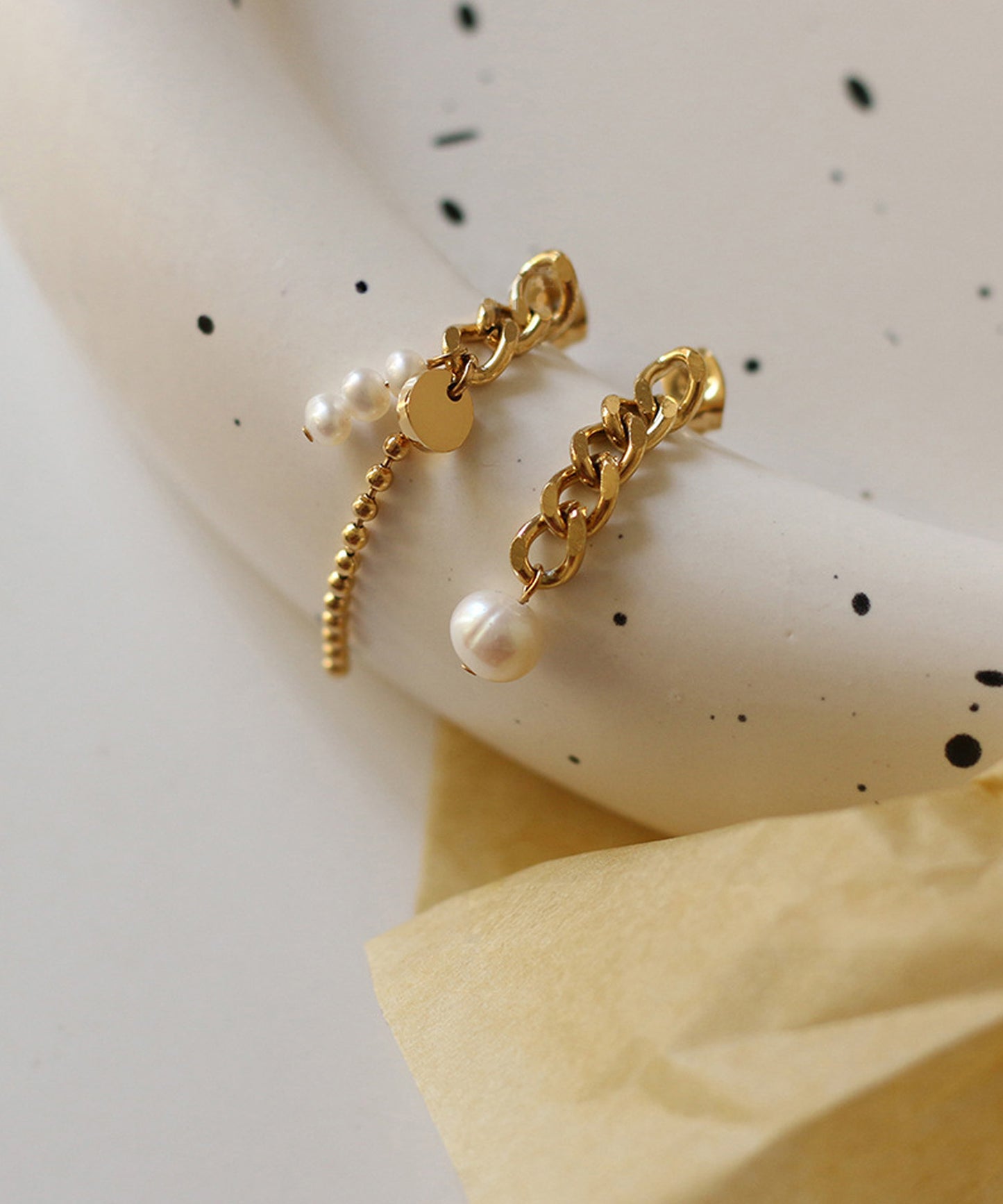 blackdia ocean アシンメトリーパールチェーンピアス