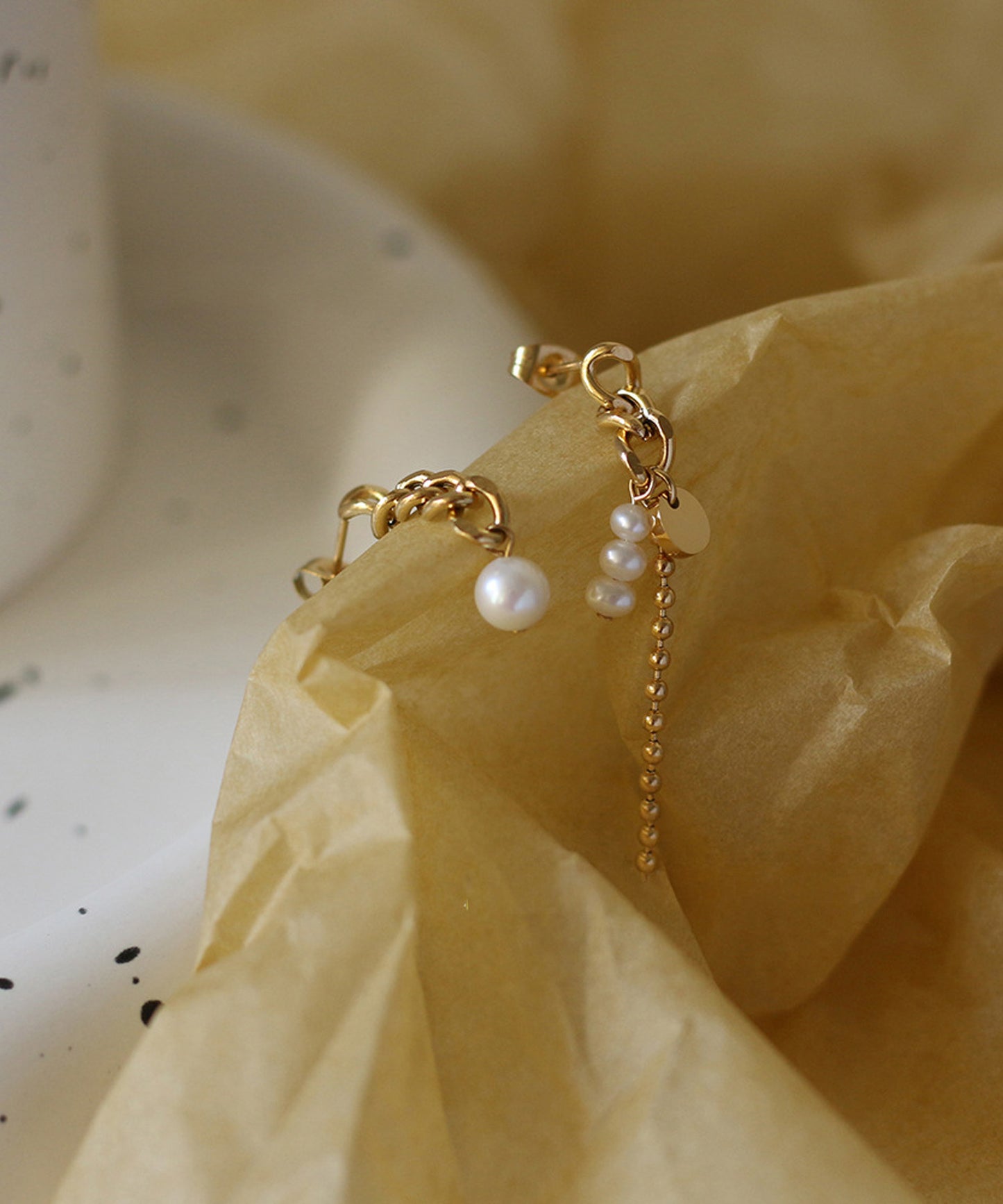 blackdia ocean アシンメトリーパールチェーンピアス