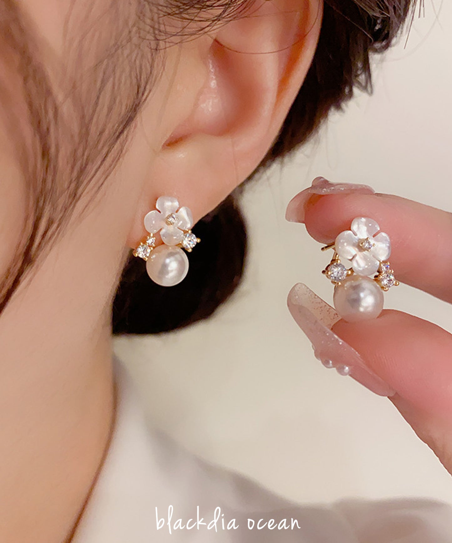 blackdia ocean パール ホワイト フラワー ピアス
