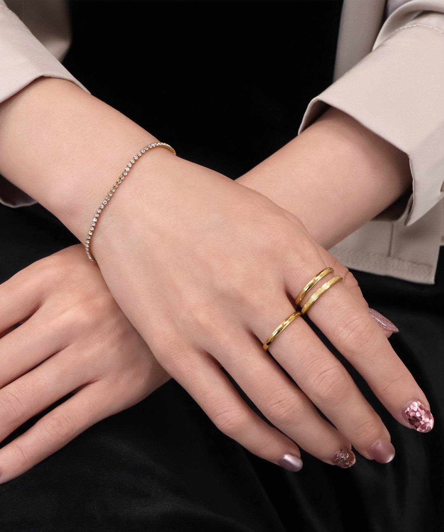 【今週末限定価格】blackdia ocean グリッターシンプル3点リング