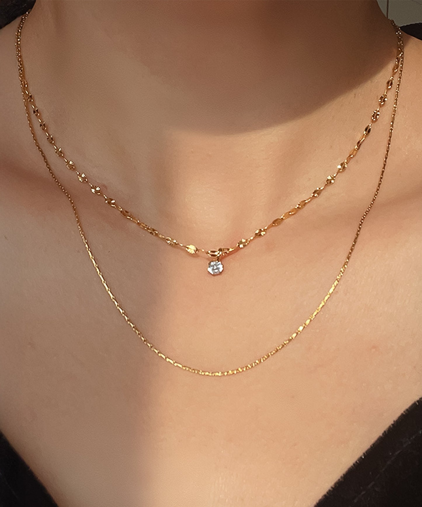 blackdia ocean ジルコニアダブルチェーンネックレス