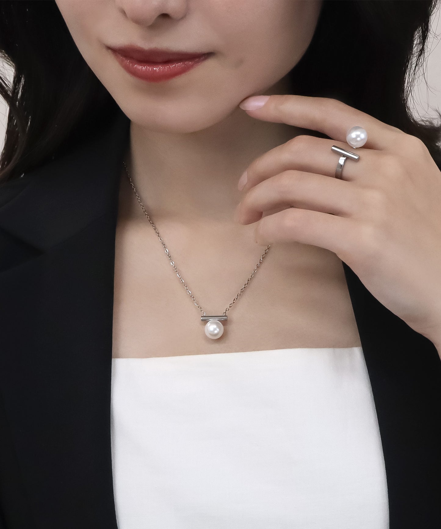 blackdia ocean メタルバー パール オープンリング