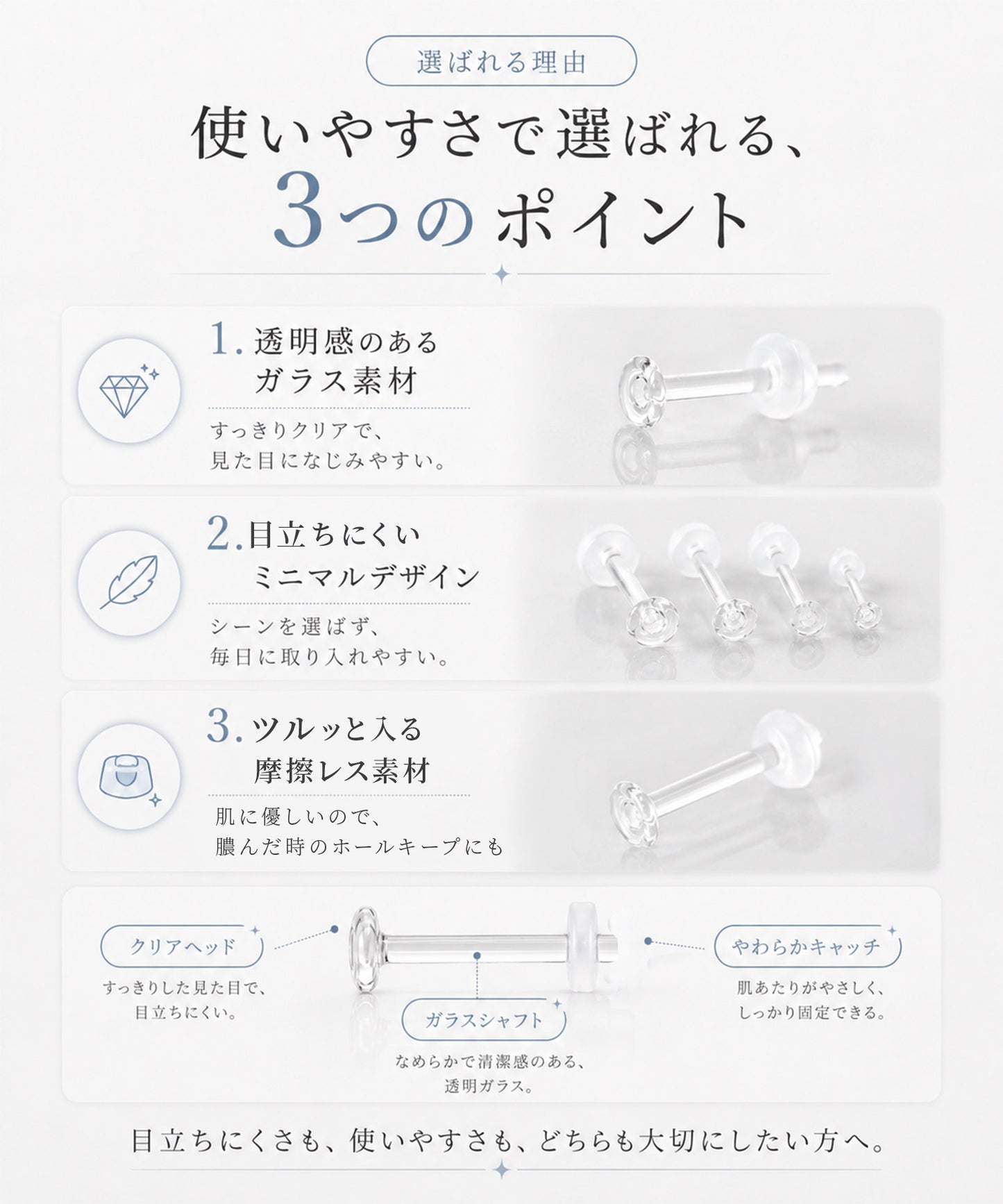 neima 透明 クリア ガラスピアス (片耳)