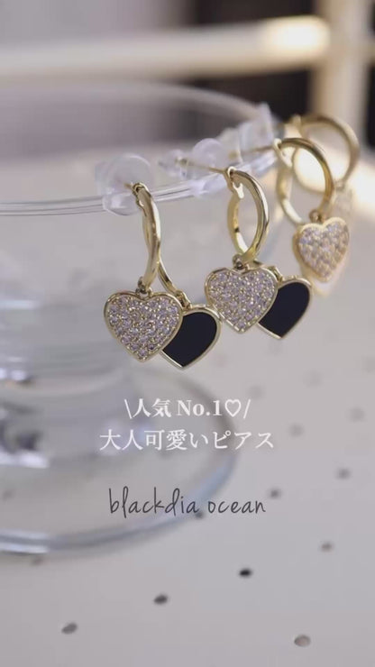 blackdia ocean ダブルハート ジルコニアピアス/イヤリング