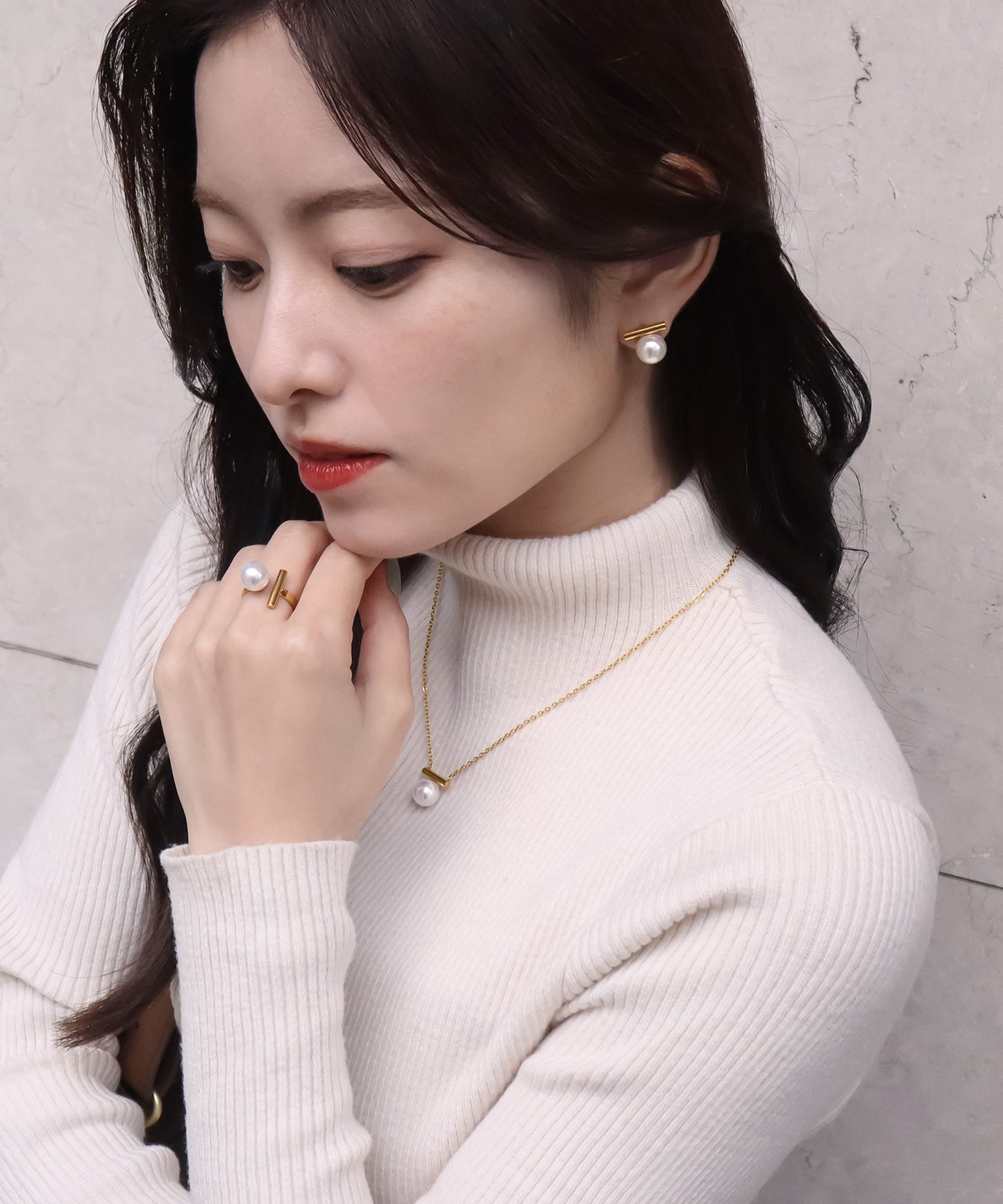 blackdia ocean メタルバー パール オープンリング