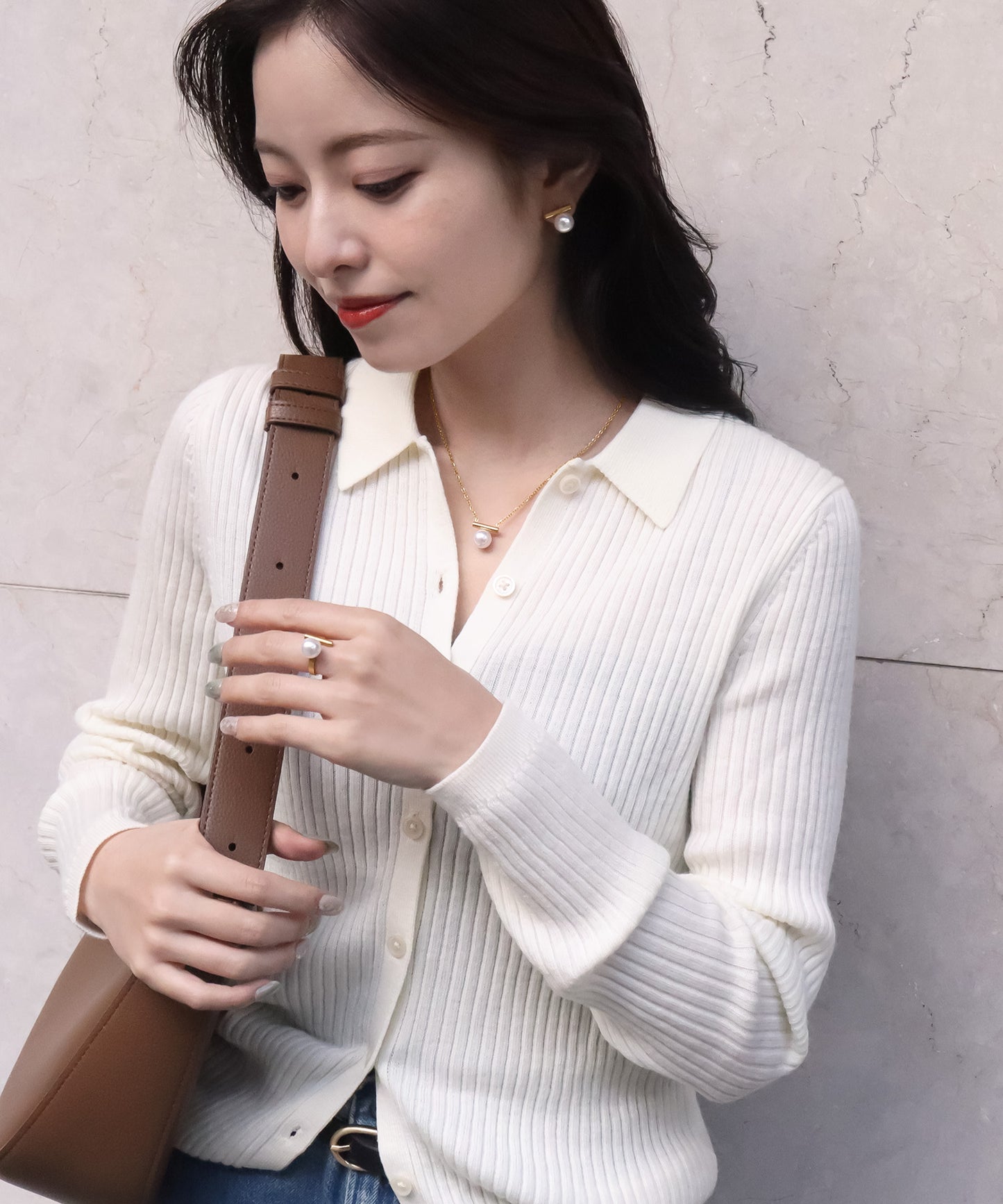 blackdia ocean メタルバー パール オープンリング