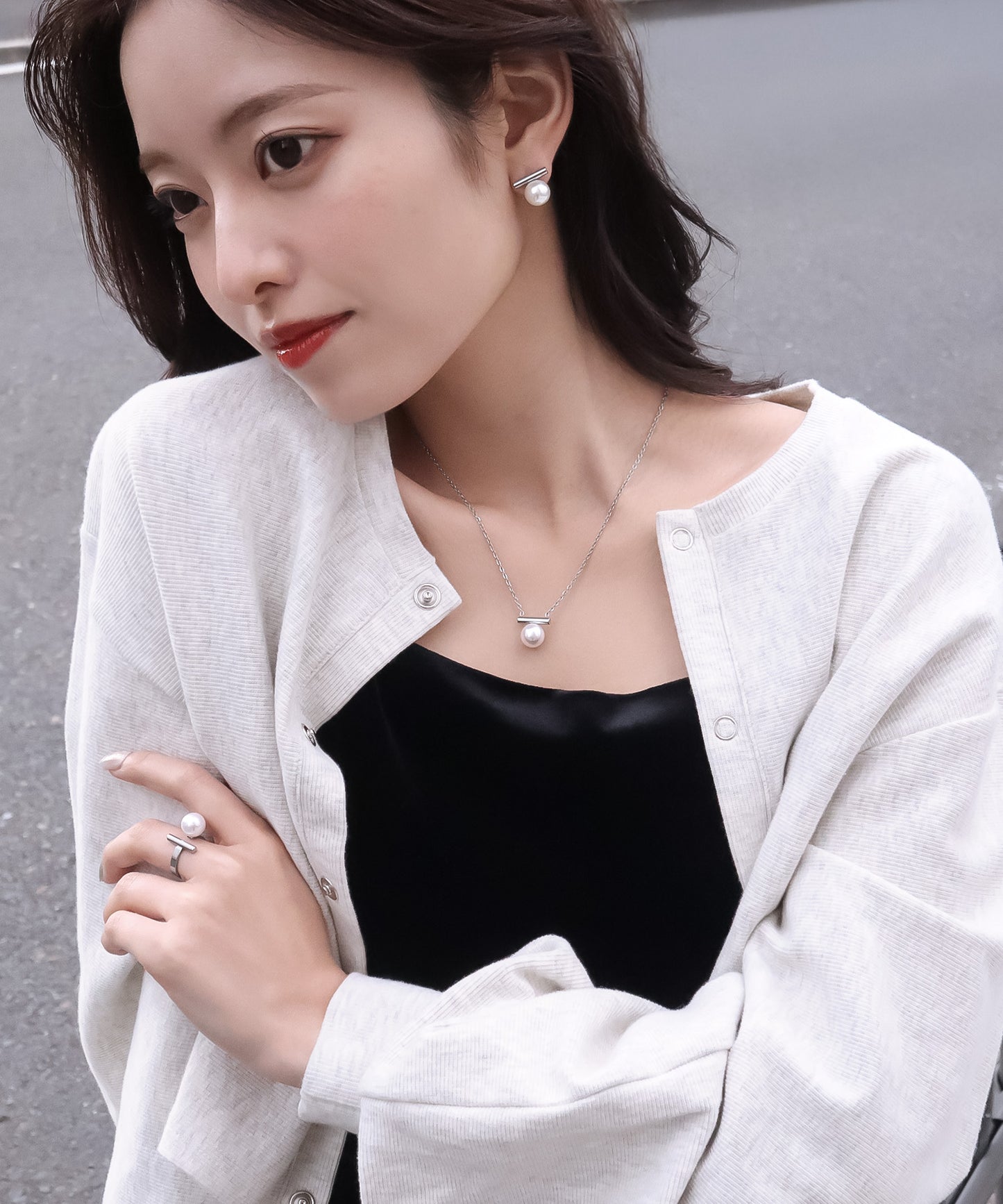 blackdia ocean メタルバー パール オープンリング