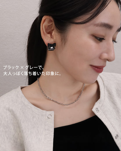 【今週末限定価格】blackdia ocean スクエアストーン リボンピアス/イヤリング