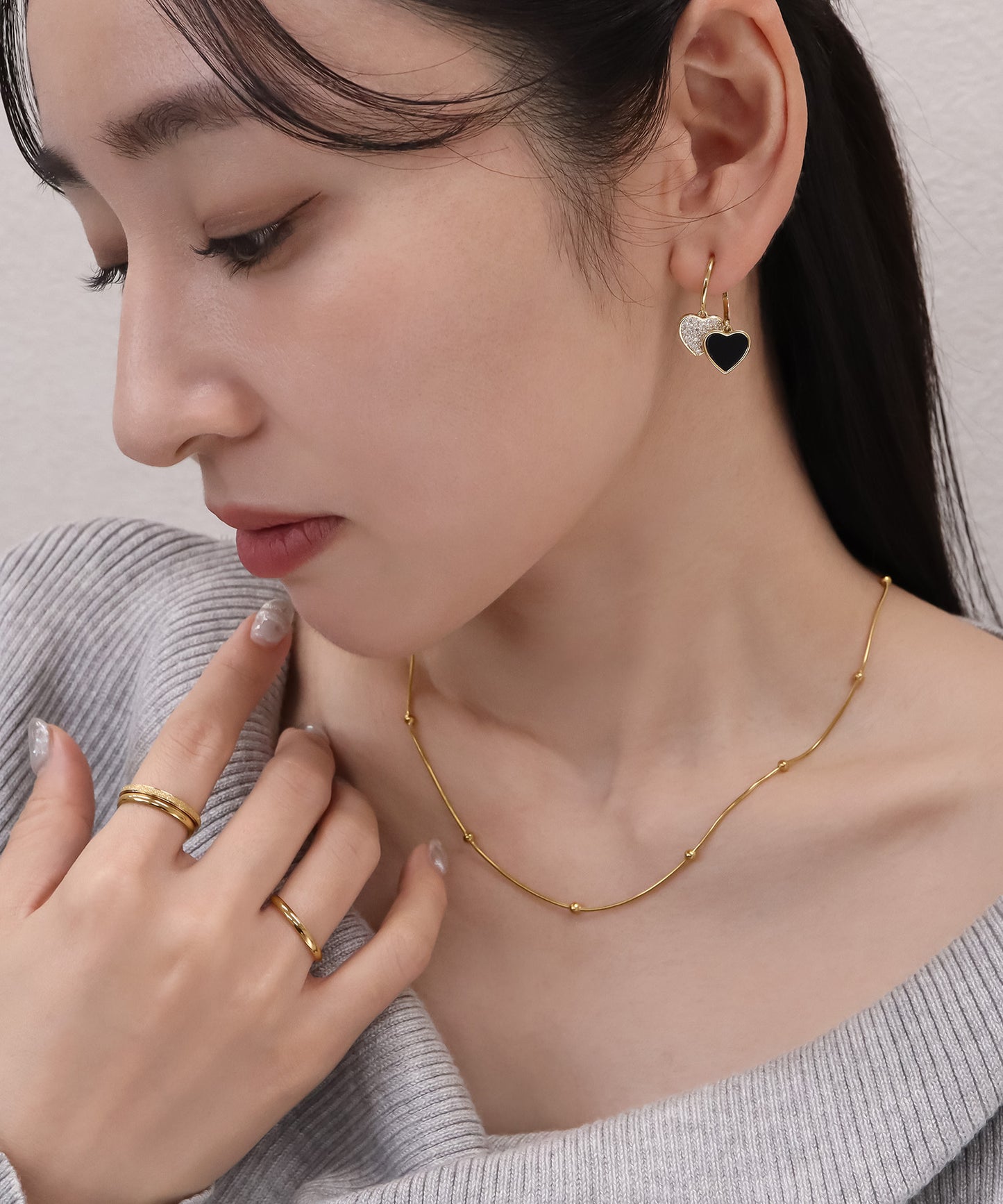 【今週末限定価格】blackdia ocean ダブルハート ジルコニアピアス