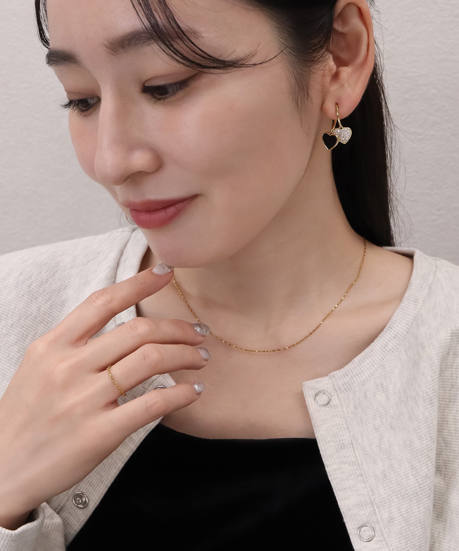blackdia ocean ダブルハート ジルコニアピアス