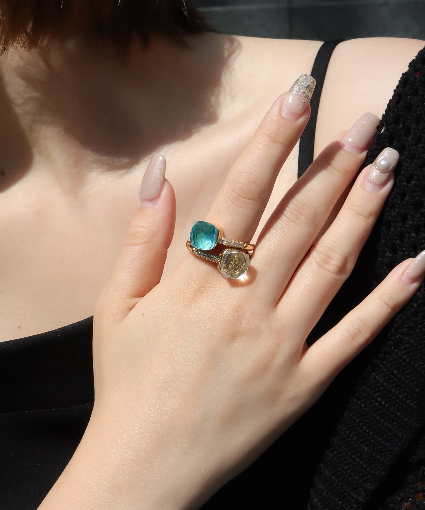 【SALE¥2,990→¥1,990】blackdia ocean ジルコニアクォーツリング