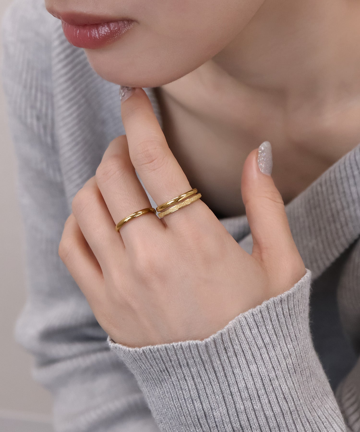 ゴールドシンプルリング　かんさん blackdia ocean グリッターシンプル3点リング